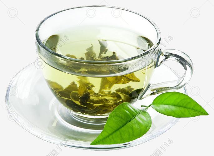 绿茶玻璃茶杯新鲜茶叶图片